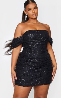 PrettyLittleThing Черное облегающее платье с открытой спиной и пайетками Plus