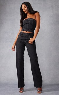 PrettyLittleThing Высокие черные джинсы в тонкую полоску с прямыми штанинами