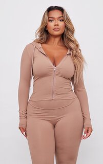 PrettyLittleThing Мягкая бесшовная толстовка на молнии Shape Taupe