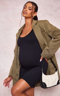 PrettyLittleThing Черное мини-платье в рубчик с ремешками для беременных