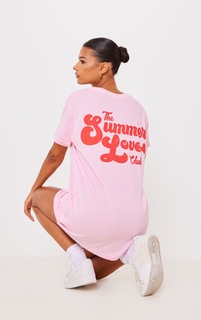 PrettyLittleThing Розовое платье-футболка с надписью Summer Love