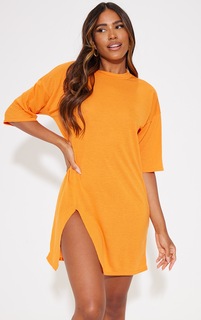 PrettyLittleThing Ярко-оранжевое свободное платье-футболка-бойфренд с разрезом