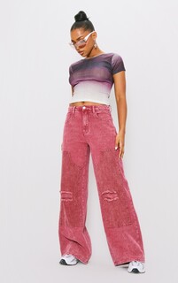 PrettyLittleThing Выстиранные красные широкие джинсы со вставками