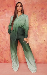 PrettyLittleThing Зеленые широкие брюки с принтом омбре