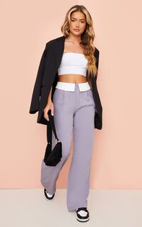 PrettyLittleThing Темно-серые плетеные широкие брюки с отворотами на талии