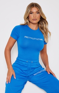 PrettyLittleThing Синий боди с короткими рукавами и логотипом