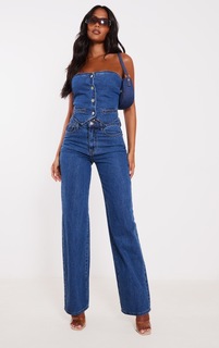 PrettyLittleThing Высокие джинсы средней длины синего цвета с прямыми штанинами