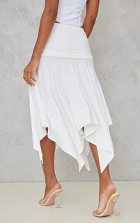PrettyLittleThing Белая асимметричная юбка-миди Soft Touch со сборками
