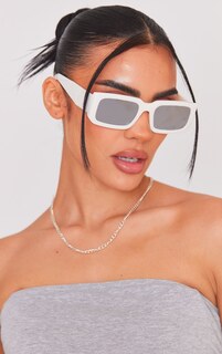 PrettyLittleThing Кремовые серебряные прямоугольные солнцезащитные очки с зеркальными линзами