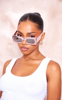 PrettyLittleThing Массивные прямоугольные солнцезащитные очки в стиле ретро с розовым металликом в стиле ретро