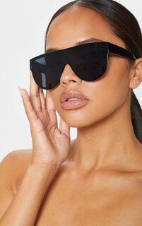 PrettyLittleThing Черные солнцезащитные очки оверсайз с плоским верхом, затемненные