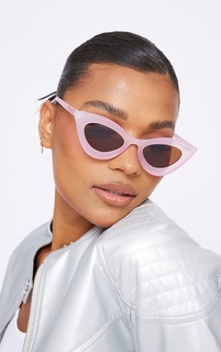 PrettyLittleThing Серо-коричневые угловатые солнцезащитные очки «кошачий глаз» с кристаллами