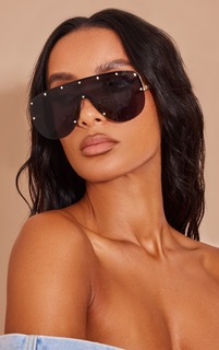PrettyLittleThing Черные солнцезащитные очки с козырьком и шипами