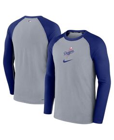 Мужская серая футболка с длинным рукавом Los Angeles Dodgers Authentic Collection Game Raglan Performance Nike