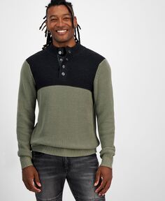 Мужской текстурированный свитер обычного кроя с цветными блоками и воротником-стойкой на кнопке 1/4 I.N.C. International Concepts