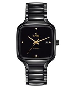 Мужские швейцарские автоматические часы с черным керамическим браслетом с настоящим квадратным бриллиантом (1/20 карата, 38x38 мм) Rado