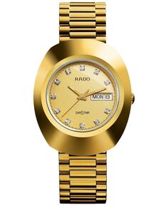 Мужские швейцарские оригинальные часы DiaStar с золотистым браслетом из нержавеющей стали, 35 мм Rado