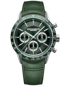 Мужские швейцарские автоматические часы с хронографом Freelancer с зеленым кожаным ремешком, 44 мм Raymond Weil