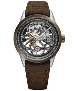 Мужские швейцарские автоматические часы Freelancer с коричневым кожаным ремешком, 42 мм Raymond Weil