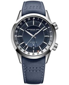 Мужские швейцарские автоматические часы Freelancer GMT с синим кожаным ремешком, 41 мм Raymond Weil