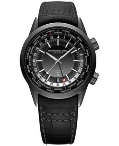Мужские швейцарские автоматические часы Freelancer GMT с черным кожаным ремешком, 41 мм Raymond Weil