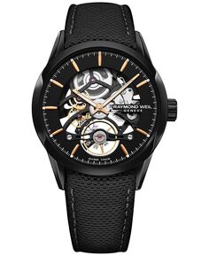Мужские швейцарские автоматические часы Freelancer 1212 с черным кожаным ремешком, 42 мм Raymond Weil