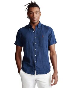 Мужская льняная рубашка на пуговицах с короткими рукавами Polo Ralph Lauren