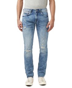 Мужские потертые джинсы узкого цвета пепельного цвета со складками Buffalo David Bitton