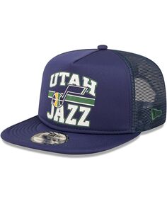Мужская темно-синяя кепка с логотипом Utah Jazz А-образной формы 9Fifty Trucker Snapback New Era