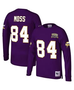 Мужская фиолетовая футболка Randy Moss Minnesota Vikings 2000 с именем и номером игрока, вышедшего на пенсию, с длинным рукавом Mitchell &amp; Ness