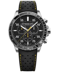 Мужские швейцарские часы с хронографом Tango, черный перфорированный каучуковый ремешок, 43 мм Raymond Weil