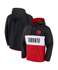 Мужская черно-красная толстовка с капюшоном с логотипом лидера команды Toronto Raptors, черно-красного цвета с цветными блоками, анорак реглан с молнией на четверть Fanatics