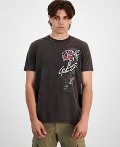 Мужская футболка с граффити и вышитым логотипом в виде розы GUESS