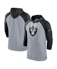 Мужской пуловер с капюшоном с рукавами 3/4 и регланами «Хизер серый», «Хезер черный» Las Vegas Raiders Nike