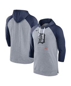 Мужской пуловер с капюшоном с капюшоном цвета реглан, серый Хизер, темно-синий Хизер Detroit Tigers Бейсбол реглан с рукавами 3/4 Nike