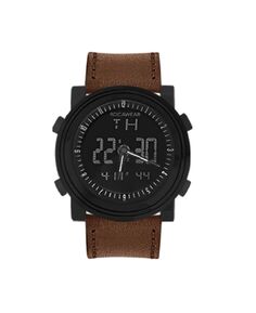 Мужские часы с коричневым кожаным ремешком, 47 мм Rocawear
