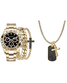 Набор мужских часов с блестящим металлическим браслетом золотистого цвета, 45 мм Rocawear