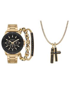 Набор мужских часов с блестящим металлическим браслетом с золотистой текстурой, 48 мм Rocawear