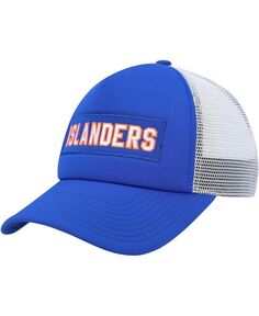 Мужская королевская белая кепка New York Islanders Team Plate Trucker Snapback adidas