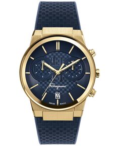 Мужские швейцарские часы с хронографом Ferragamo с сапфировым стеклом и синим силиконовым ремешком, 41 мм Salvatore Ferragamo