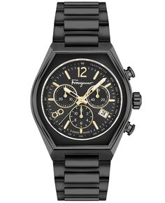 Мужские швейцарские часы-хронограф Tonneau с черным ионным покрытием и браслетом из нержавеющей стали, 42 мм Salvatore Ferragamo