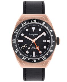 Мужские швейцарские часы SLX GMT с черным кожаным ремешком, 43 мм Salvatore Ferragamo