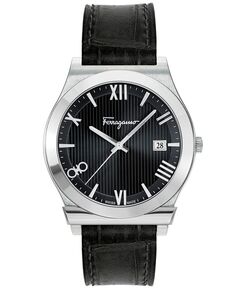 Мужские швейцарские часы Gancini с черным кожаным ремешком, 41 мм Salvatore Ferragamo