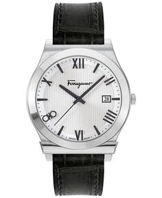 Мужские швейцарские часы Gancini с черным кожаным ремешком, 41 мм Salvatore Ferragamo
