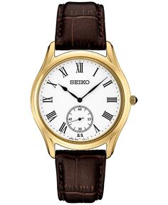 Мужские аналоговые часы Essentials с коричневым кожаным ремешком, 39 мм Seiko