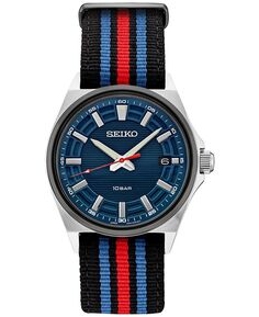 Мужские часы Analog Essentials с нейлоновым ремешком в черную, синюю и красную полоску, 40 мм Seiko