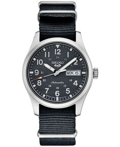 Мужские автоматические часы 5 Sports серого цвета с нейлоновым ремешком, 43 мм Seiko