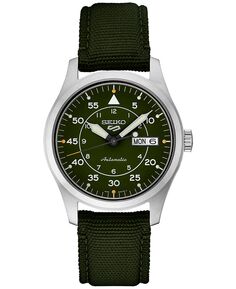 Мужские автоматические часы 5 спортивных с зеленым нейлоновым ремешком 39 мм Seiko