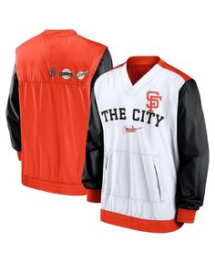Мужской белый, оранжевый пуловер с v-образным вырезом San Francisco Giants Rewind Warmup Jacket Nike
