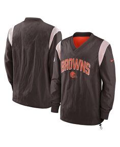 Мужская коричневая ветровка-пуловер с V-образным вырезом Cleveland Browns Sideline Athletic Stack Nike